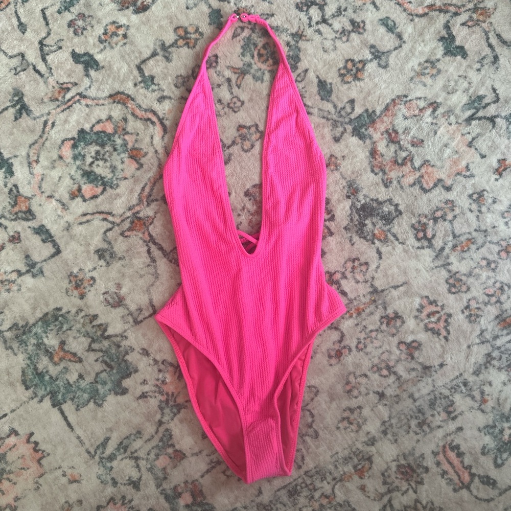 NWT Fashion Nova Pink One Piece Halter Swimsuit